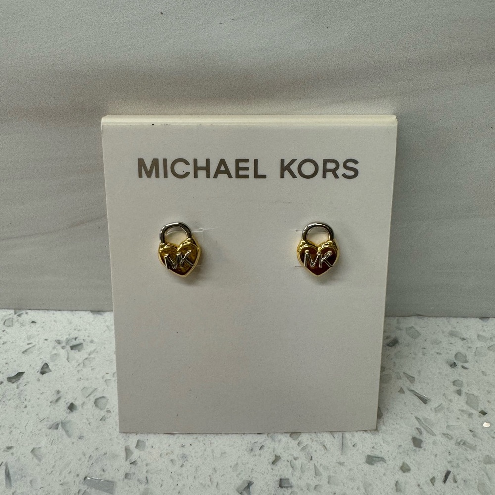 Michael Kors two-tone heart padlock stud earrings